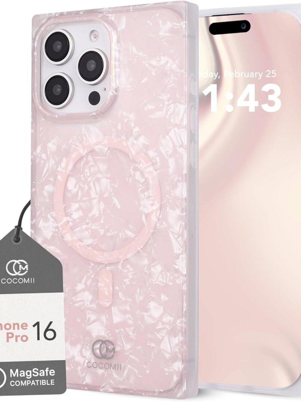 Cocomii Retangle Case for iPhone 16 Pro, Compatible with MagSafe, Pink Opal